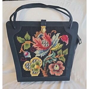 Vintage Jolles Originals Needlepoint  Large Purse Floral Multicolor 2 Handles